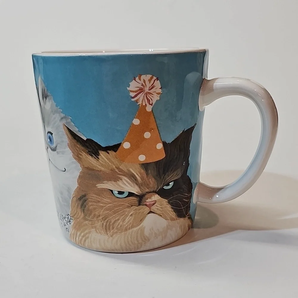 Vintage Pier 1 Imports Ironstone Ceramic Cat Party Coffee Tea Hot Chocolate Mug